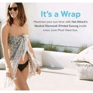 Hat Attack Ivory Diamond Print Scarf New Boho Beach Sarong Wrap Pool Resort wear